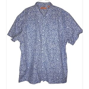 Tori Richard Men's Blue White Shark Tank Print Short Sleeve Shirt Size 2XL